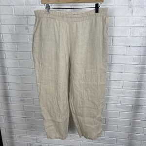 Gudrun Sjoden Linen  Pull On Pants Oatmeal Womens Size M Coastal Lagenlook